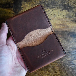 Tarjetero minimalista Jordan Ray de Horween, billetera de cuero de primera calidad, tarjetero plegable hecho a mano (listo para enviar)