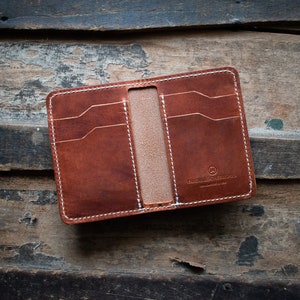 The Russell Wayne Premium Leather Handmade Wallet, Vertical Minimalist Bifold Card Holder, Horween Personalized Wallet, Gift for him her English Tan