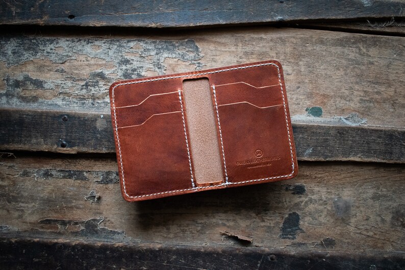 The Russell Wayne Premium Leather Handmade Wallet, Vertical Minimalist Bifold Card Holder, Horween Personalized Wallet, Gift for him her English Tan