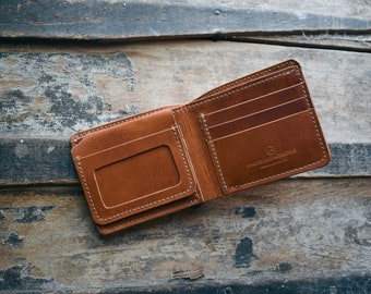 The JO V2 - Handmade Horween ID Flap Bifold Wallet, Personalized Premium Full Grain Leather Billfold, Gift for Him