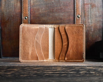 The Sicola - Horween Leather Minimalist Wallet, Personalized Full Grain Vertical Bifold Card Holder, Gift for Him Her