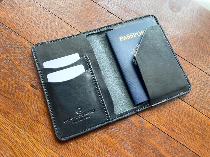 Portefeuille passeport The Parks Portefeuille passeport fait main, Portefeuille passeport en cuir de qualité supérieure, Portefeuille de voyage Horween, Cadeaux pour lui, Cadeaux pour elle Black