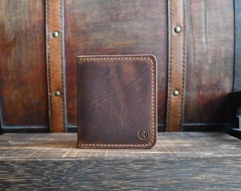 The Sicola V2 - Relic'd Horween Wallet, High Character Distressed Rustic Vertical Bifold, Handmade Full Grain Card Holder, Handmade In USA