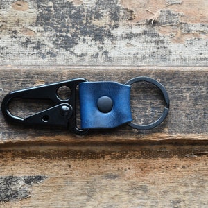 Leather Clip Keychain, Handmade Leather Keychain, EDC Keychain, Premium Leather Keychain, Tactical Keychain, Minimalist Key fob Cobalt Blue