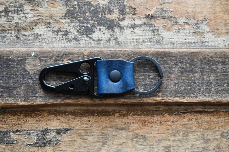 Leather Clip Keychain, Handmade Leather Keychain, EDC Keychain, Premium Leather Keychain, Tactical Keychain, Minimalist Key fob Cobalt Blue