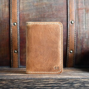 The Russell Wayne Premium Leather Handmade Wallet, Vertical Minimalist Bifold Card Holder, Horween Personalized Wallet, Gift for him her image 1