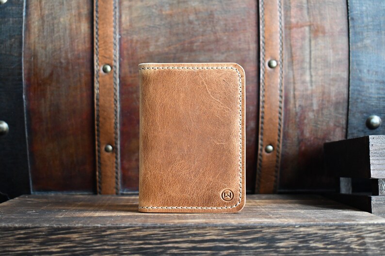 The Russell Wayne Premium Leather Handmade Wallet, Vertical Minimalist Bifold Card Holder, Horween Personalized Wallet, Gift for him her image 1