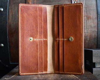 Horween Leather Long Snap Wallet - Handmade Full Grain Personalized Wallet - Gifts for Her