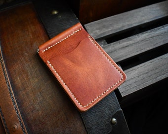 The Lawrence - Handmade Money Clip, Horween Full Grain Leather Money Clip Wallet, Personalized Money Clip, Slim Money Clip, Gifts For Him