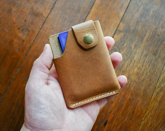 The Solitude - Horween Dublin Vertical Snap Wallet, Full Grain Vegetable Tanned Leather, Minimalist, Compact, Handmade in USA, Front Pocket