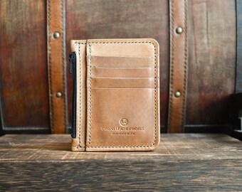 The West Zip Wallet - Vertical Zip Wallet, Handmade Premium Leather Zip Wallet, Full Grain Horween Leather Zip Wallet, Gift for Him Her