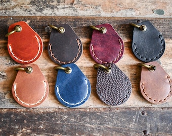 Proximity Key Fob Case - Premium Handmade Leather AirTag Case, Teardrop RFID Key Cover, Full Grain Horween Leather Office Key Cover