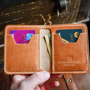 The Russell Wayne - premium leren handgemaakte portemonnee, verticale minimalistische kaarthouder, gepersonaliseerde Horween-portemonnee, cadeau voor hem/haar