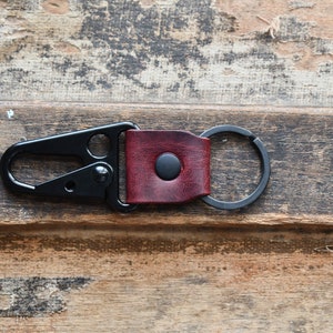 Leather Clip Keychain, Handmade Leather Keychain, EDC Keychain, Premium Leather Keychain, Tactical Keychain, Minimalist Key fob Burgundy