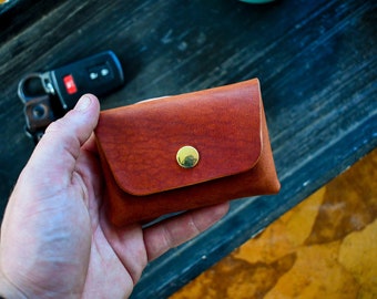 The Rodney - Handmade Horween Minimalist Card Wallet, Full Grain Snap Wallet, EDC Snap Wallet, Gifts for Him Her, Mini Envelope Snap Wallet