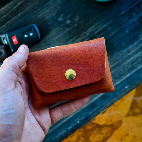 The Rodney - Handmade Horween Minimalist Card Wallet, Full Grain Snap Wallet, EDC Snap Wallet, Gifts for Him Her, Mini Envelope Snap Wallet