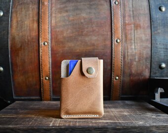 The Solitude - Horween Dublin Vertical Snap Wallet, Full Grain Vegetable Tanned Leather, Minimalist, Compact, Handmade in USA, Front Pocket