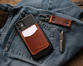 Handmade Phone Card Holder Wallet, Horween Phone Wallet, Leather Stick-On Phone Wallet, Stick On Phone Card Holder, Gifts for Him Her