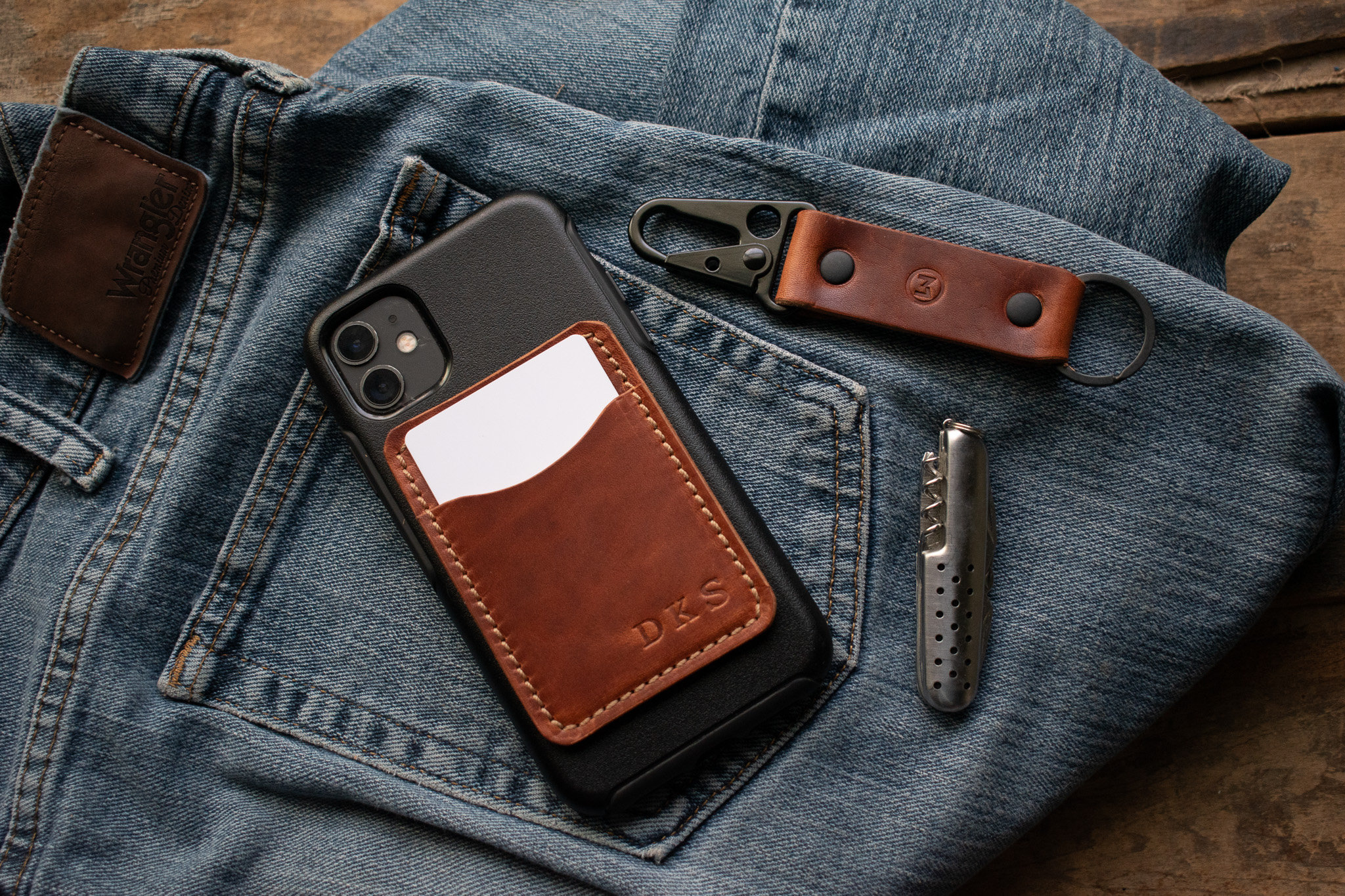 Handmade Phone Card Holder Wallet, Horween Phone Wallet, Leather Stick-On Phone Wallet, Stick On Phone Card Holder, Gifts for Him Her