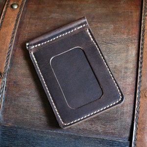 The Lawrence V2 - Clip de dinero de identificación hecho a mano, billetera de clip de dinero de cuero de grano completo Horween, clip de resorte de dinero personalizado, regalos para él
