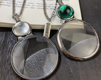 Unique Vintage Magnifying Glass Necklace - 10X Magnifier Pendant Necklace with Meaningful Amulet - Great Visually Impaired Equipment Gifts