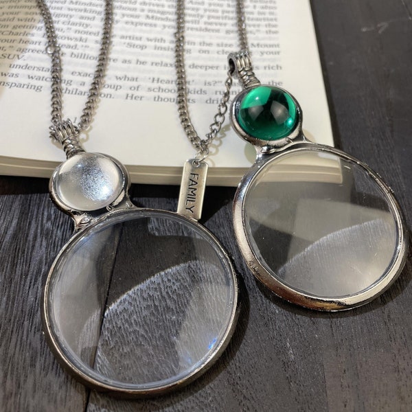 Unique Vintage Magnifying Glass Necklace - 10X Magnifier Pendant Necklace with Meaningful Amulet - Great Visually Impaired Equipment Gifts