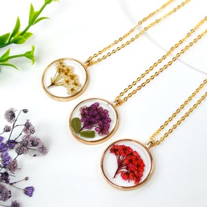 Dried Flower Necklace | Purple Bouquet Necklace | Pressed Flowers Jewelry | Birth Month Flower Necklace | Best Bridesmaid Gift