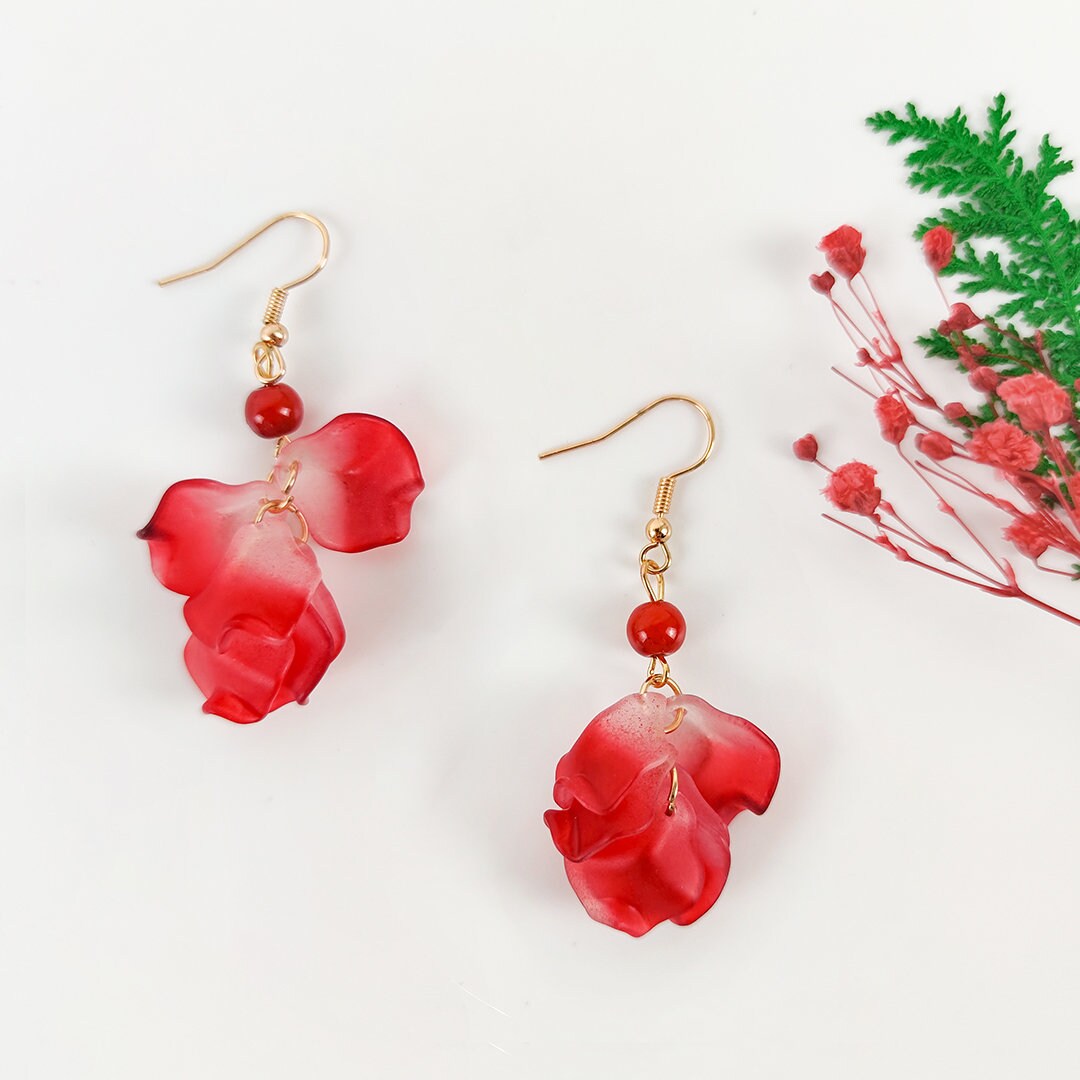 Rose Petal Earrings Acrylic Flower Bouquet Earrings Korea Etsy