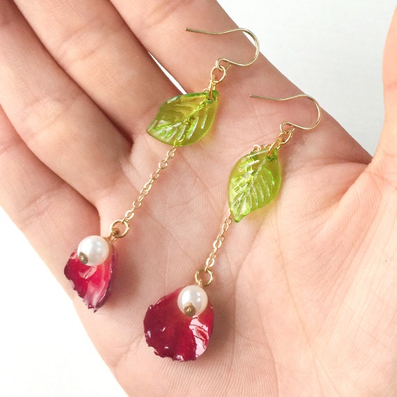 Rose Petal Resin Epoxy Earrings Temperament Pearl Trend Jewelry