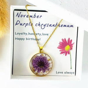 Birth Flower Necklace Of November | Dried Pressed Flower Necklace | Dried Chrysanthemum | Personalized Jewelry | Resin Art | Gift For Her