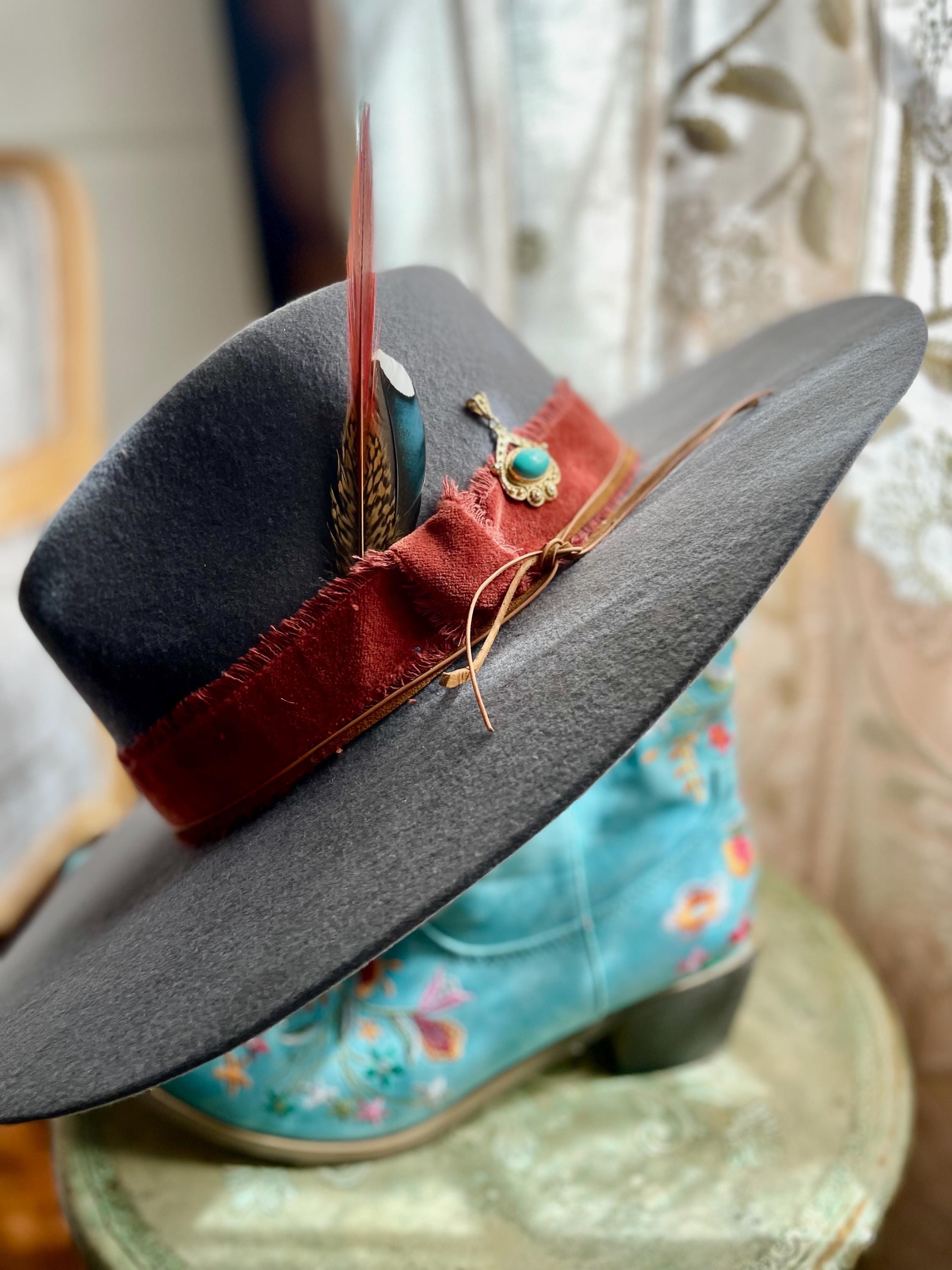 Western Cowboy Hat - Rancher - Fedora - Handmade Hat Band 
