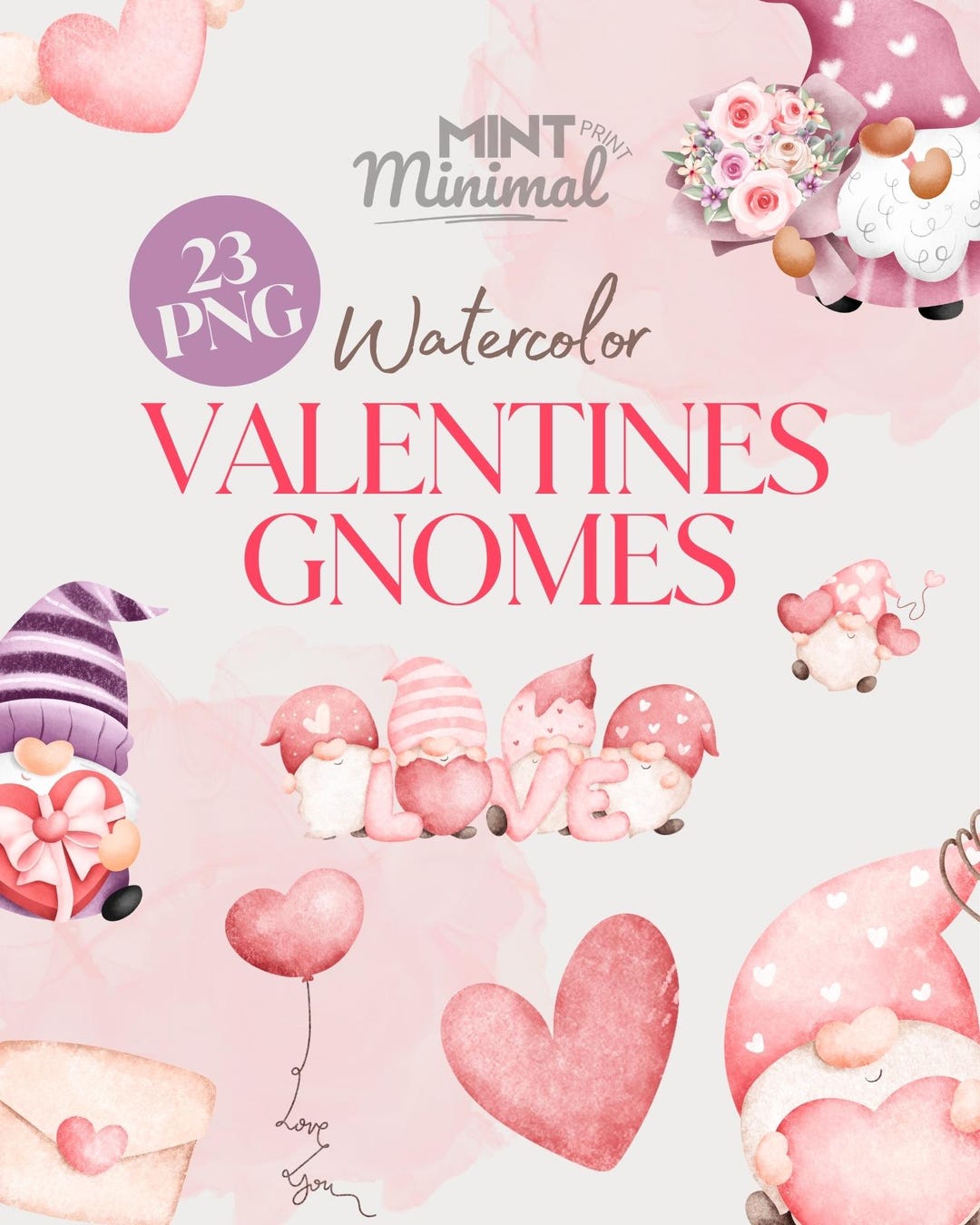 Watercolor Valentine Gnomes Clipart PNG, Cute Love Gnome, Valentines ...