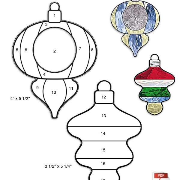 Modèle de vitrail 4 boules de Noël PDF