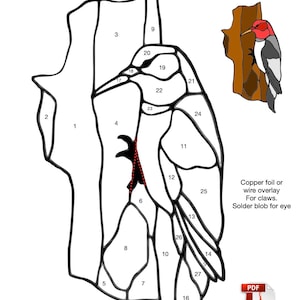 Red Headed Woodpecker Stained Glass Pattern