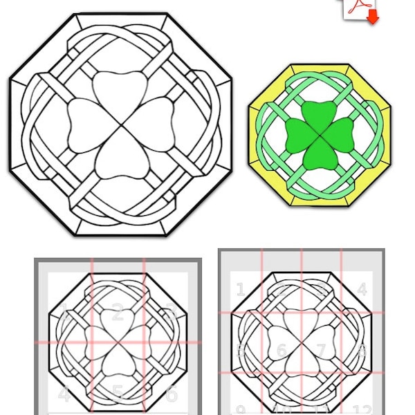 Motif de vitrail octogonal trèfle celtique ~ PDF