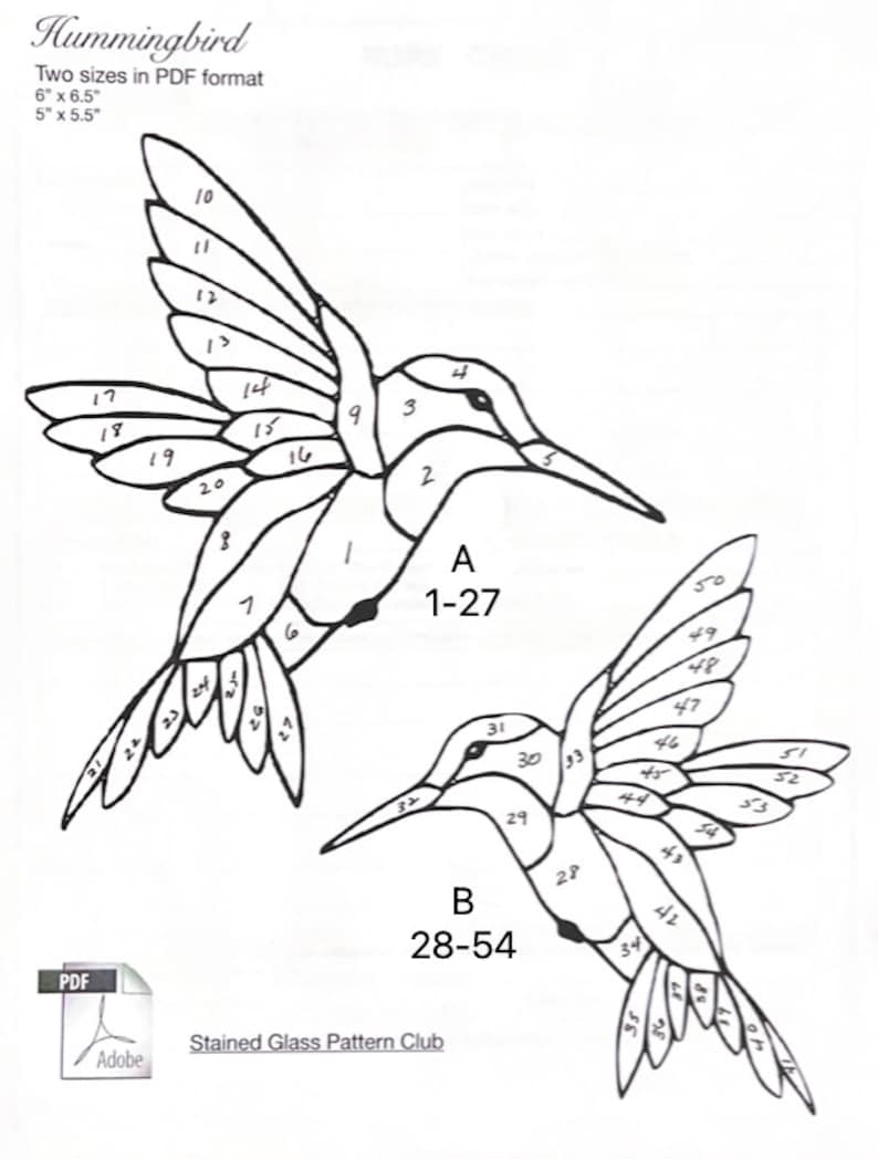 Large Hummingbird Pattern Hummingbird Stained Glass Pattern Download - Etsy