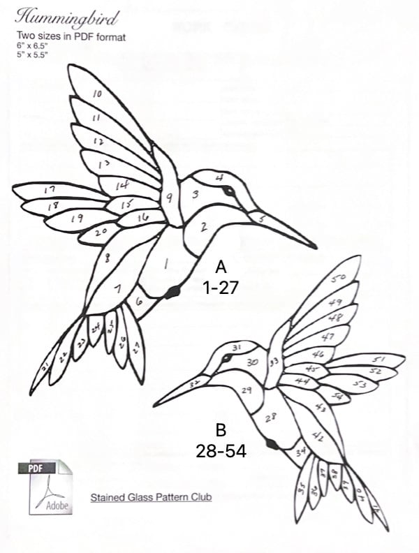 Hummingbird Stained Glass Pattern Printed Card Stock - Etsy easy-hummingbird-stained-glass-pattern-for-beginners-3-aaglassstudio