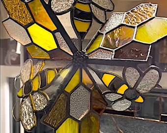 Bee Honeycomb Spinner Stained Glass Pattern Set