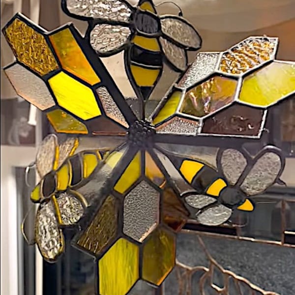 Bee Honeycomb Spinner Stained Glass Pattern Set