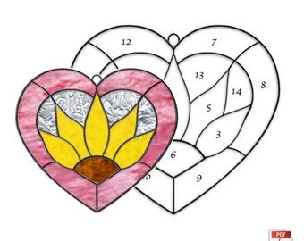 Patrón de vidriera de corazón de girasol