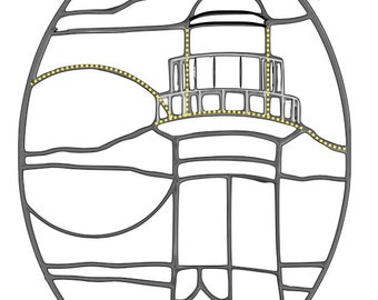 Patrón de vidriera de faro y luna en formato PDF