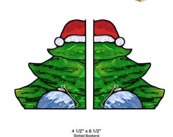 Modèle de vitrail serre-livres sapin de Noël