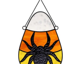 Motif vitrail d'Halloween « Araignée de maïs » (PDF + PNG)