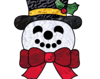 Modèle de vitrail Bonhomme de neige élégant ~ PDF et PNG