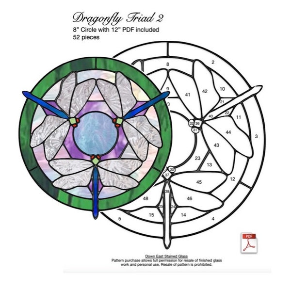 Dragonfly Triad 2 Stained Glass Pattern PDF