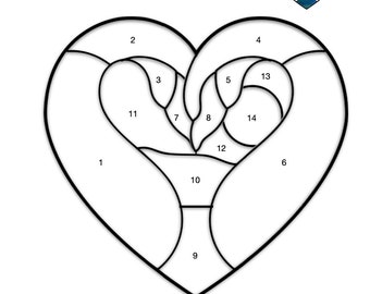 Diseño de vidrieras con cisnes en forma de corazón