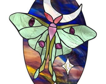 Motif de vitrail Papillon Lune ~ Options de placage incluses (PDF et PNG)