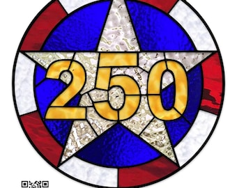 Motif de vitrail patriotique pour le 550e anniversaire des États-Unis (PDF + PNG) ~ 250e anniversaire des États-Unis