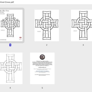 Puede incluir: Una colección de diseños de cruces celtas en blanco y negro. Los diseños varían en complejidad y tamaño, uno de ellos con el texto "Celtic Knot Cross" y opciones de tamaño. Adecuado para proyectos de vidrieras.