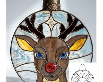Motif de vitrail pour ornement de Noël Rudolf ~ PDF et PNG